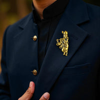 Mahi Divine Lord Krishna Flute Design Antique Gold Plated Unisex Brooch Pin | Ethnic Lapel Pin for Blazer, Kurta, Saree & Dupatta | Traditional Indian Jewelry (BP1101247G)