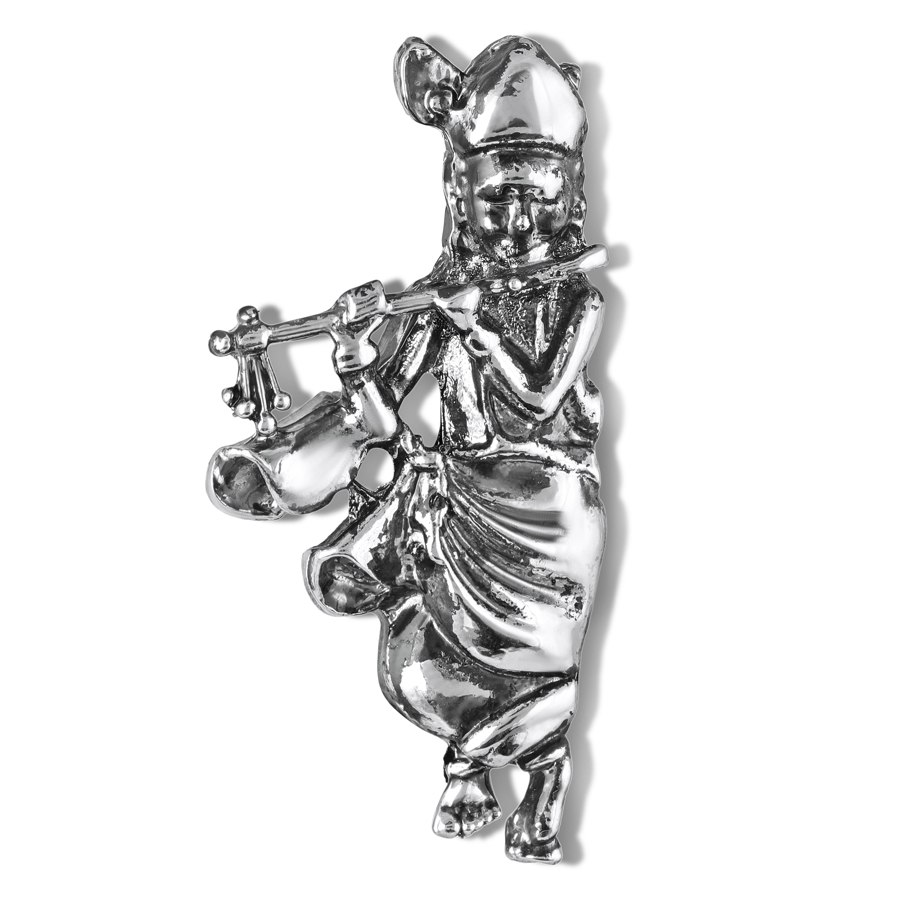 Mahi Divine Lord Krishna Flute Design Oxidised Rhodium Plated Unisex Brooch Pin | Ethnic Lapel Pin for Blazer, Kurta, Saree & Dupatta | Traditional Indian Jewelry (BP1101248R)