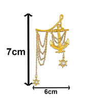 Mahi Nautica Anchor Layered Chain Gold Plated Kurta Sherwani Wedding Brooch for Men with Ship Wheel and Crystal Stones (BP1101252G)