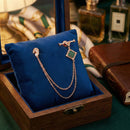 Mahi Rose Gold-Tone Horse-Head-Shaped Dual Layer Chain / Kurta Sherwani Wedding Brooch for Men with Green Enamel & Crystal Accent (BP1101254ZGre)