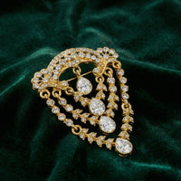 Mahi Regal Cascade Gold-Tone Triple Layered Teardrop Crystal Studded Kurta Sherwani Wedding Brooch for Men (BP1101256GWhi)