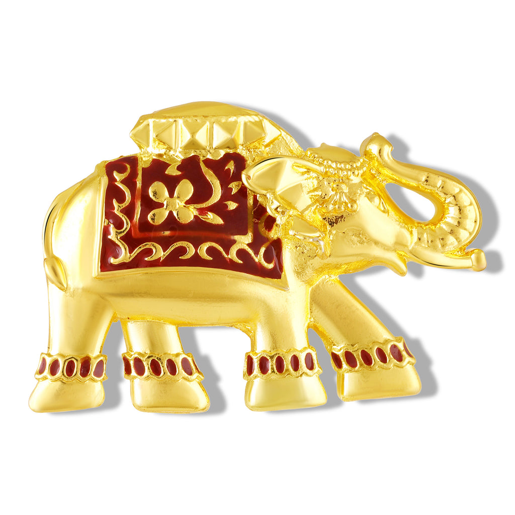 Mahi Gold Toned Royal Elephant-Shaped Unisex Wedding Brooch / Kurta Sherwani with Maroon Enamel Meenakari Work (BP1101257GMar)