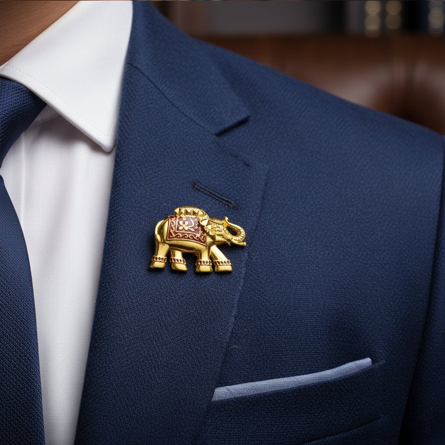 Mahi Gold Toned Royal Elephant-Shaped Unisex Wedding Brooch / Kurta Sherwani with Maroon Enamel Meenakari Work (BP1101257GMar)