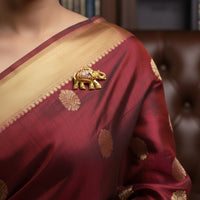 Mahi Gold Toned Royal Elephant-Shaped Unisex Wedding Brooch / Kurta Sherwani with Maroon Enamel Meenakari Work (BP1101257GMar)