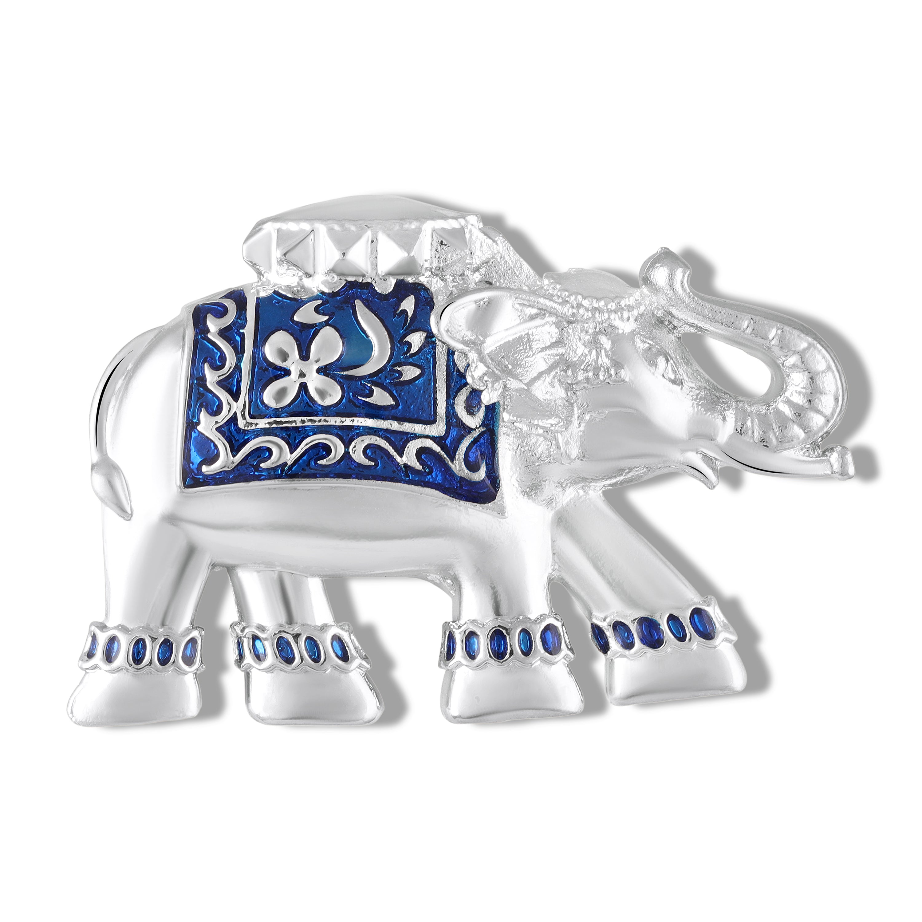 Mahi Silver Tone Royal Elephant-Shaped Unisex Wedding Brooch / Kurta Sherwani with Blue Enamel Meenakari Work (BP1101258RBlu)