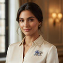 Mahi Silver Tone Royal Elephant-Shaped Unisex Wedding Brooch / Kurta Sherwani with Blue Enamel Meenakari Work (BP1101258RBlu)