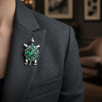Mahi Green Crystals Stuffed Turtle-Shaped Lapel Pin / Brooch for Mens and Women (BP1101259RGre)