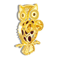 Mahi Gold-Tone Owl-Shaped Lapel Pin / Brooch | Saree Pin / Blazer Pin for Women with Oval Maroon and White Crystal (BP1101260GMar)