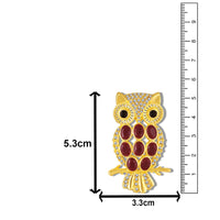 Mahi Gold-Tone Owl-Shaped Lapel Pin / Brooch | Saree Pin / Blazer Pin for Women with Oval Maroon and White Crystal (BP1101260GMar)