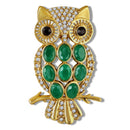 Mahi Silver-Tone Owl-Shaped Lapel Pin / Brooch | Saree Pin / Blazer Pin for Women with Oval Green and White Crystal (BP1101261GGre)