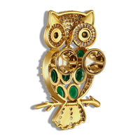 Mahi Silver-Tone Owl-Shaped Lapel Pin / Brooch | Saree Pin / Blazer Pin for Women with Oval Green and White Crystal (BP1101261GGre)
