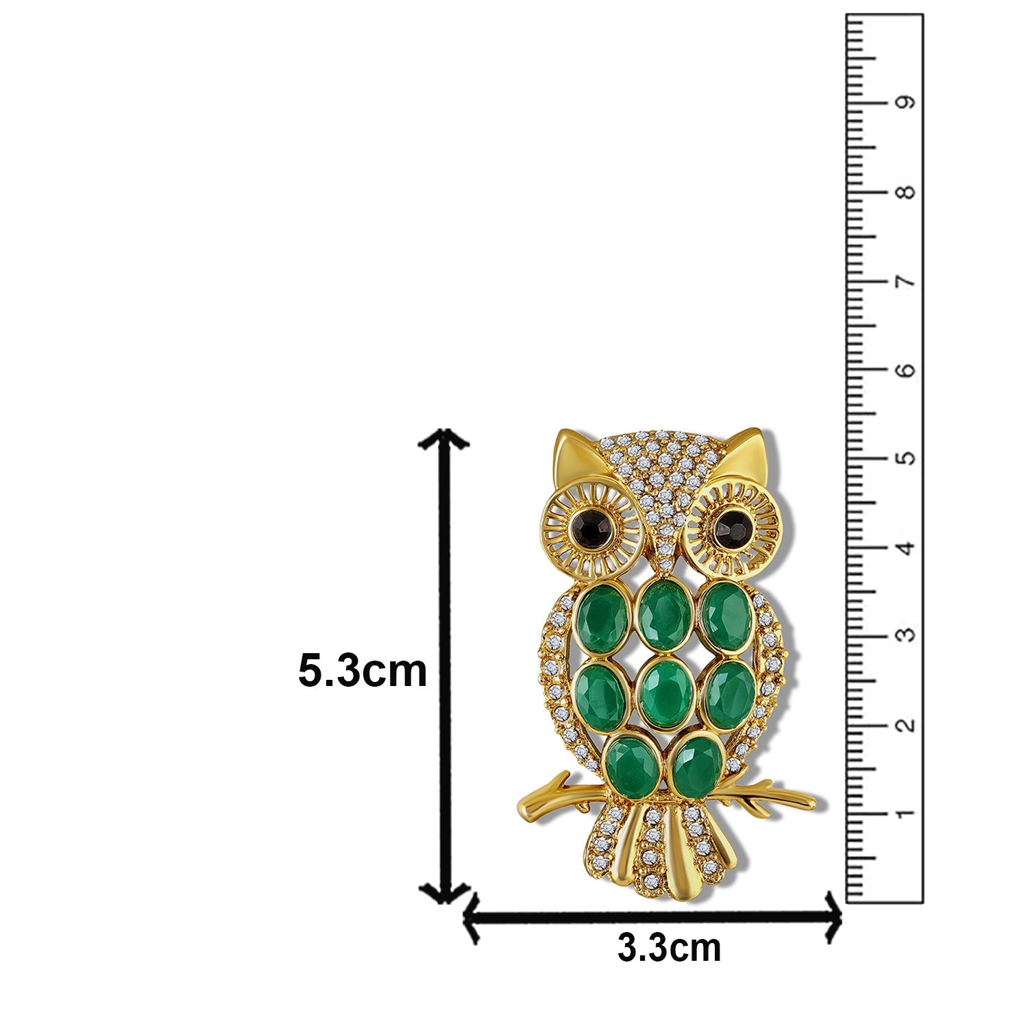 Mahi Silver-Tone Owl-Shaped Lapel Pin / Brooch | Saree Pin / Blazer Pin for Women with Oval Green and White Crystal (BP1101261GGre)