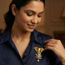 Mahi Gold Toned Elephant-Head -Shaped Pearl Unisex Brooch for Sherwani, Blazer & Saree (BP1101263GWhi)