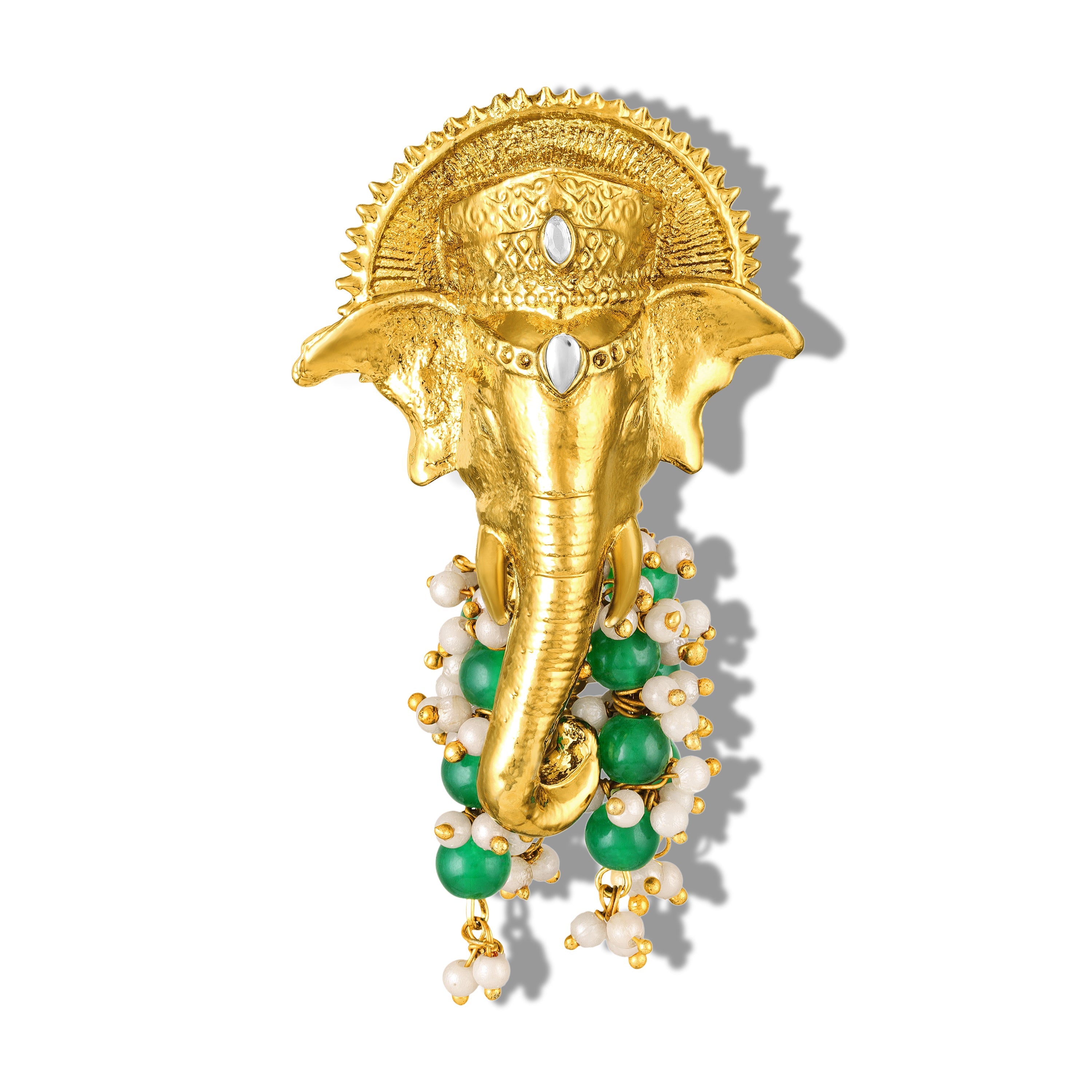 Mahi Gold Toned Religious Ganpati Brooch for Men & Women with Artificial Pearls | Sherwani, Blazer & Saree Pin (BP1101264GGre)