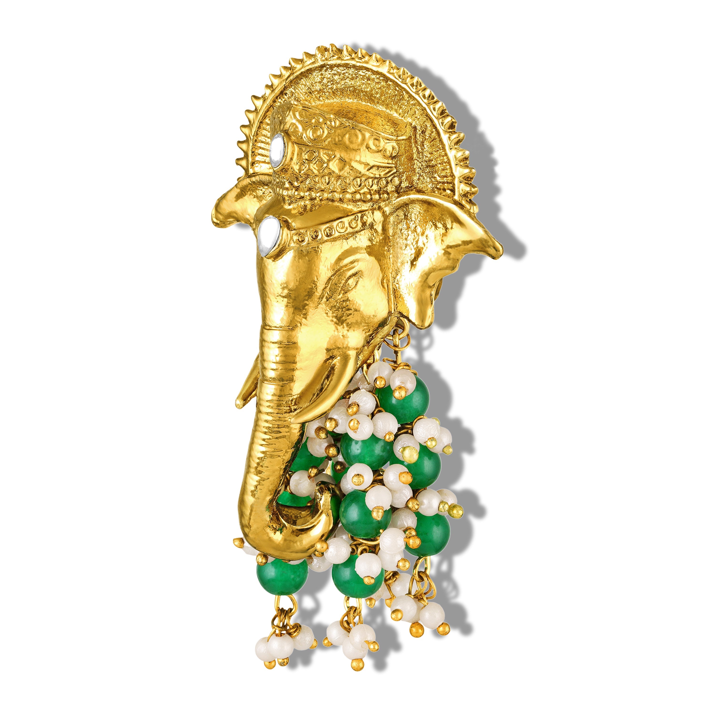 Mahi Gold Toned Religious Ganpati Brooch for Men & Women with Artificial Pearls | Sherwani, Blazer & Saree Pin (BP1101264GGre)