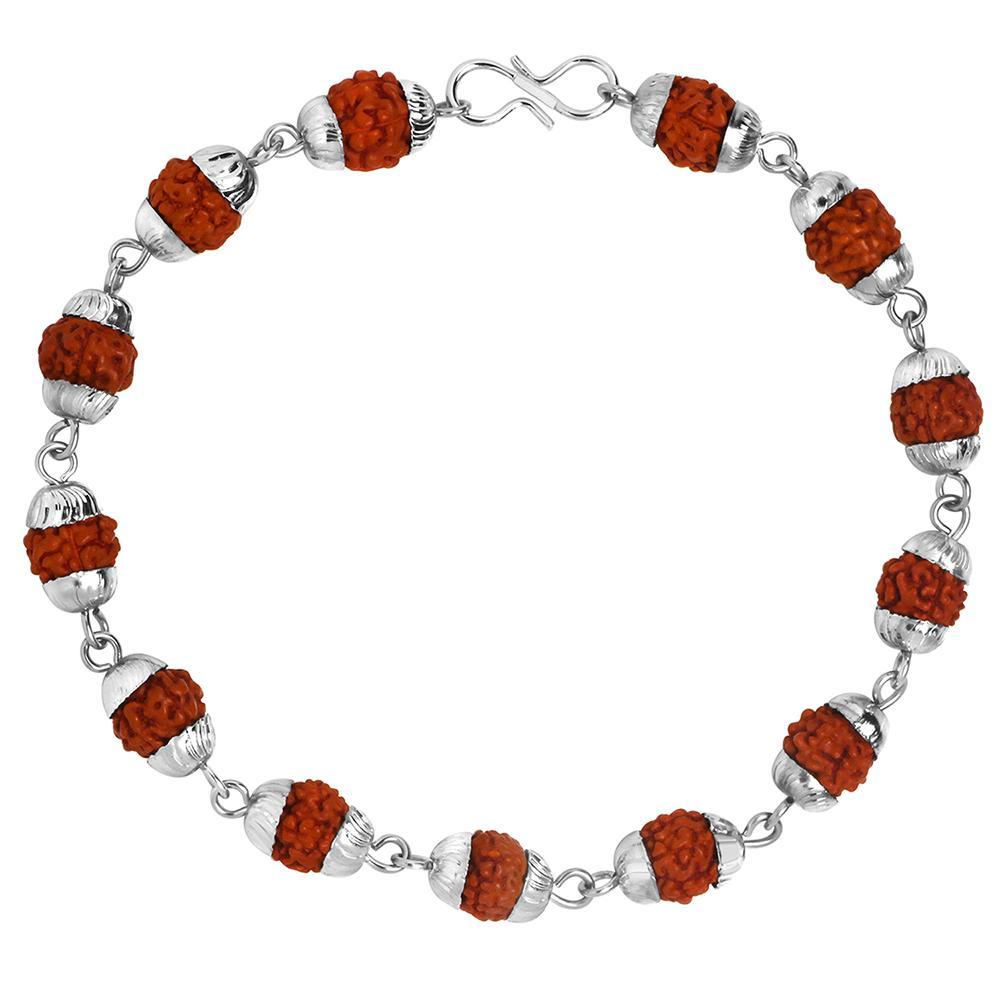 Darshana Jewels Rudraksha Bracelet with Silver Colored Cap for Men and Women