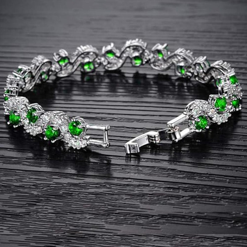 Mahi Rhodium Plated Green and White Crystals Studded Kada / Bracelet for Women (BR1101046RGre)