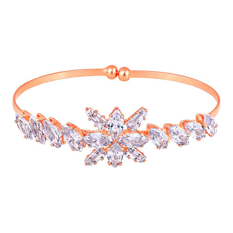 Mahi Rosegold Plated Floral Design White Cubic Zriconia CZ Studded Adjustable Kada / Bracelet for Women (BR1101050ZWhi)