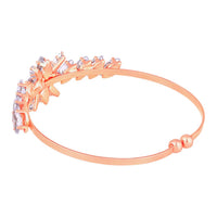 Mahi Rosegold Plated Floral Design White Cubic Zriconia CZ Studded Adjustable Kada / Bracelet for Women (BR1101050ZWhi)