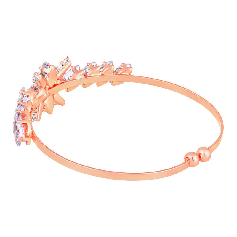 Mahi Rosegold Plated Floral Design White Cubic Zriconia CZ Studded Adjustable Kada / Bracelet for Women (BR1101050ZWhi)