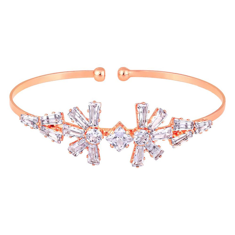 Mahi Rosegold Plated Floral Design White Cubic Zriconia CZ Studded Adjustable Kada / Bracelet for Women (BR1101052ZWhi)