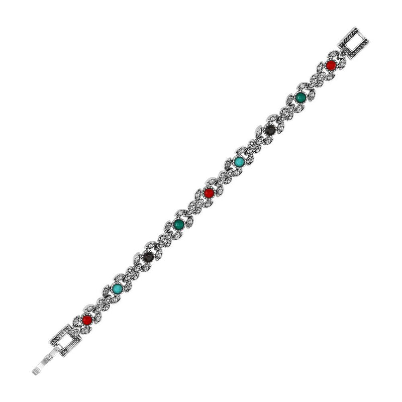 Mahi Oxidised Rhodium Plated Multicolor Crystals Bracelet for Women (BR1101070R)