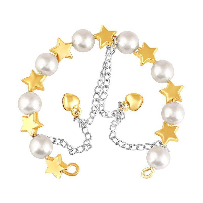 Mahi Star and Heart Charms Adjustable Bracelet with Artificial Beads for Women (BR1101073G)