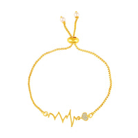 Mahi Pulse of Love Heartbeat Bracelet | Gold Plated Crystal Studded Heart for Women | Adjustable Slider (BR1101092GWhi)
