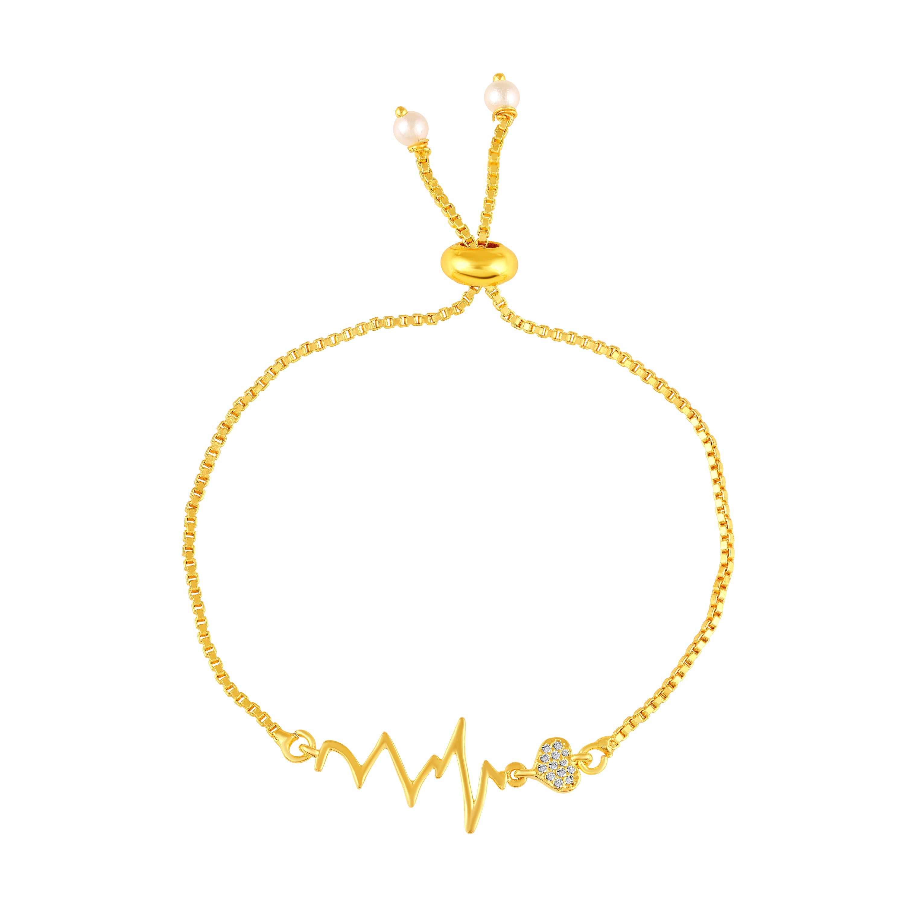 Mahi Pulse of Love Heartbeat Bracelet | Gold Plated Crystal Studded Heart for Women | Adjustable Slider (BR1101092GWhi)
