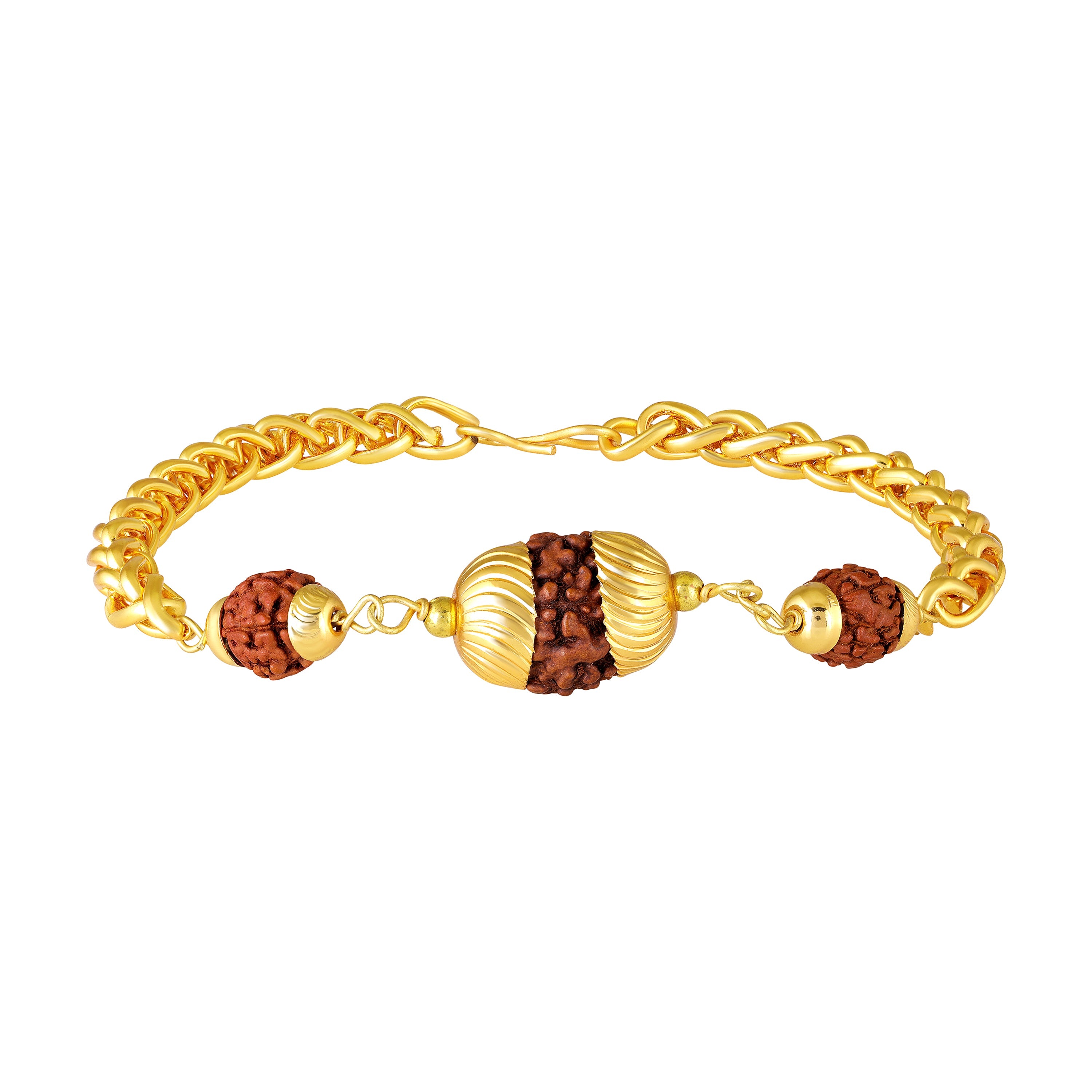 Mahi Adjustable Chain Style | Traditional Religious Gold Plated Rudraksha Bracelet for Daily Wear (BR1101099G)