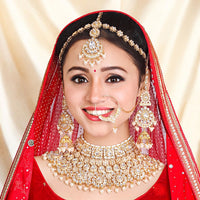Knigght Angel Gold Plated Royal Kundan Stone And Beads Semi Bridal Necklace Set