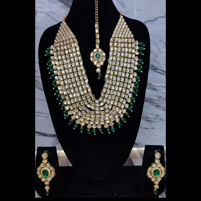 Gehana Mahal Gold Plated Kundan Semi Bridal Necklace Set