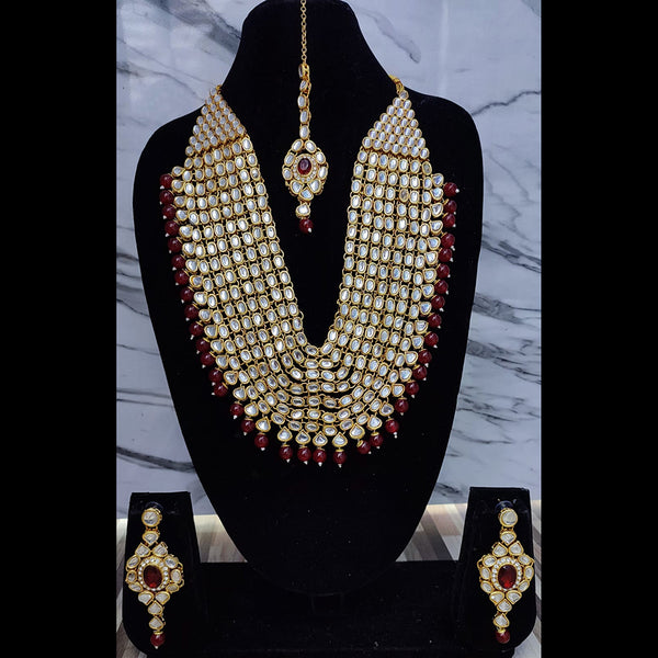 Gehana Mahal Gold Plated Kundan Semi Bridal Necklace Set