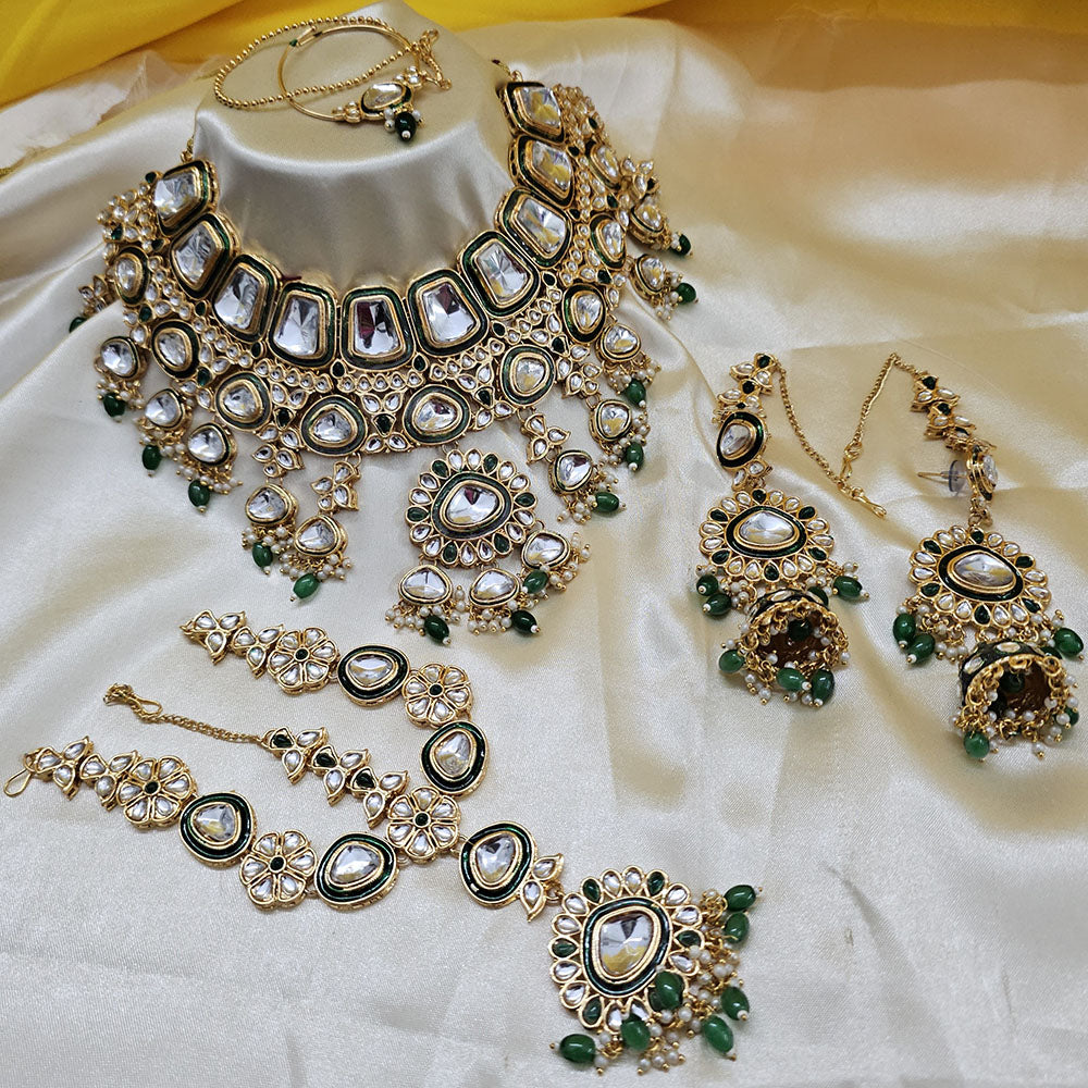 Gehana Mahal Gold Plated Kundan Stone And Beads Semi Bridal Set