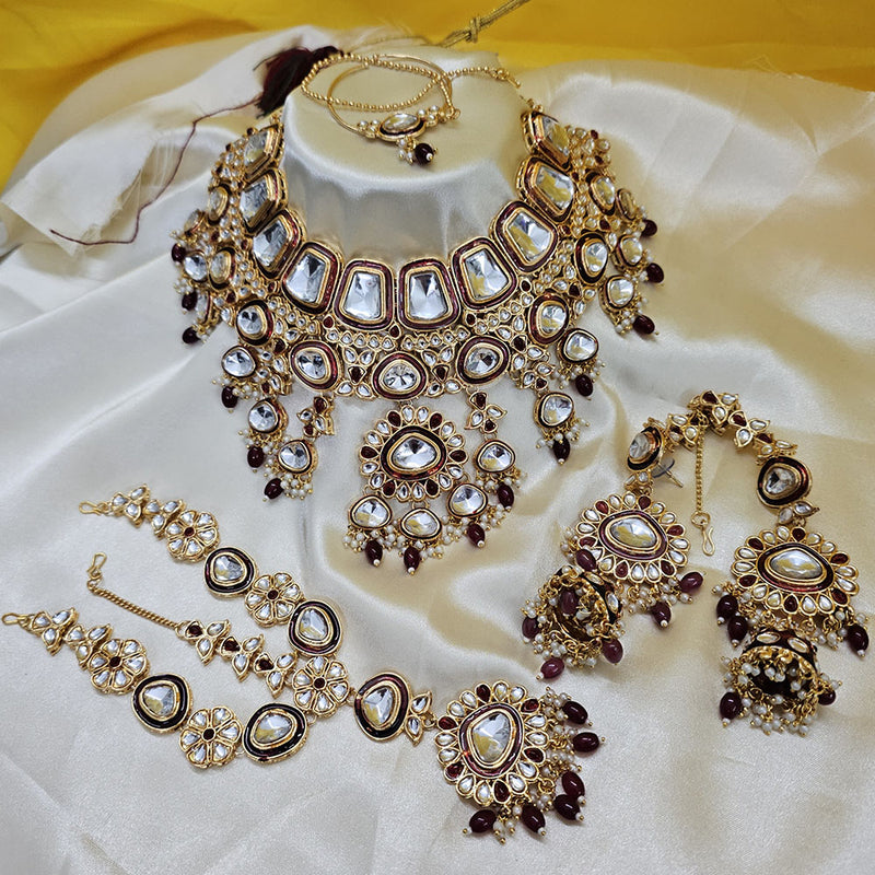 Gehana Mahal Gold Plated Kundan Stone And Beads Semi Bridal Set