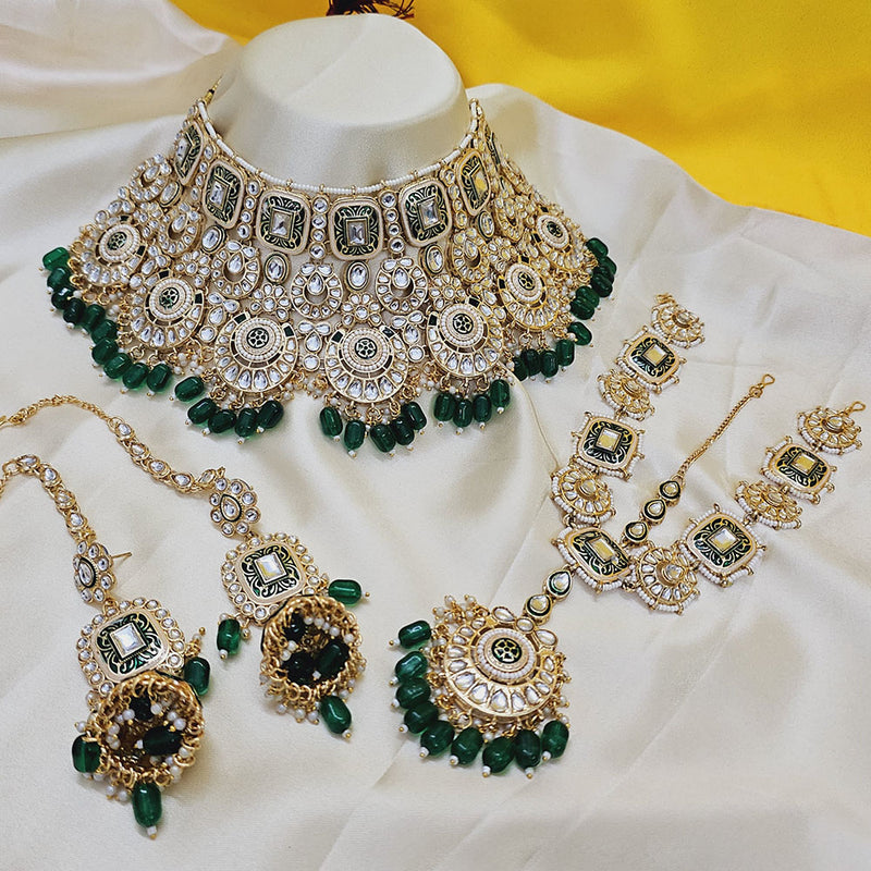 Gehana Mahal Gold Plated Kundan Stone And Beads Semi Bridal Set