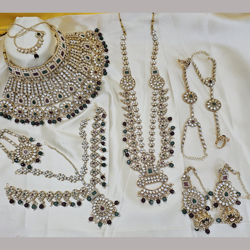 Gehana Mahal Gold Plated Kundan Stone And Pearls Bridal Set