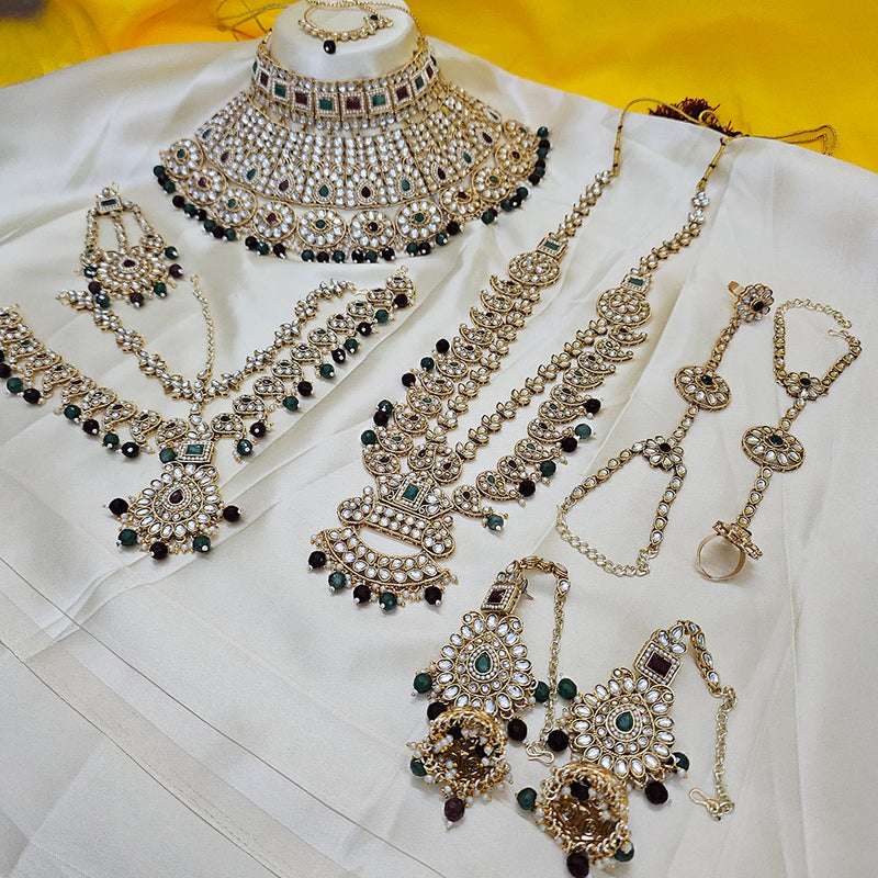 Gehana Mahal Gold Plated Kundan Stone And Beads Bridal Set