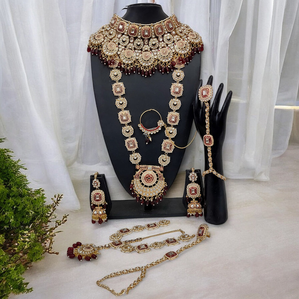 Gehana Mahal Gold Plated Kundan Stone And Meenakari Bridal Set