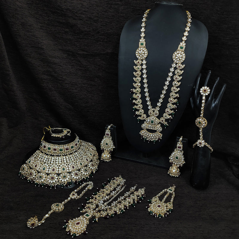 Gehana Mahal Gold Plated Kundan Stone And Pearls Bridal Set