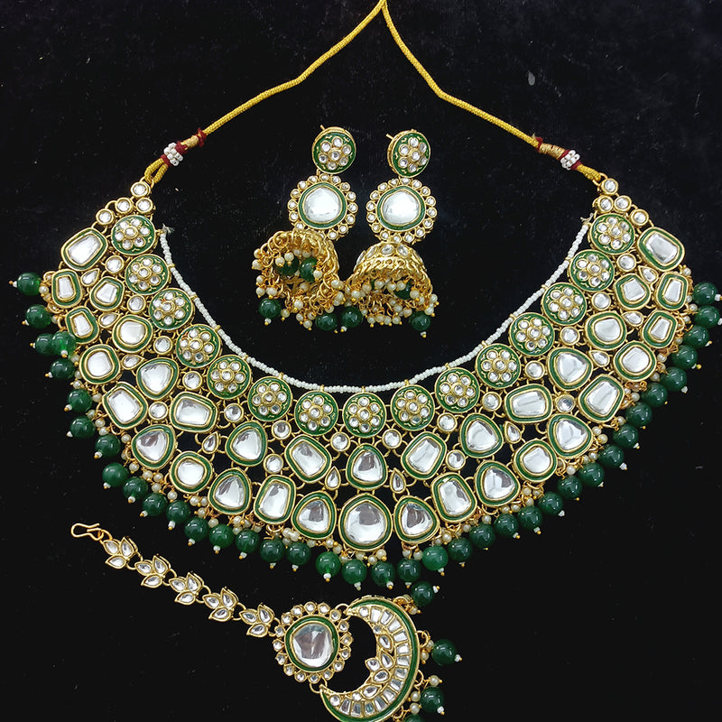 Gehana Mahal Gold Plated Kundan Stone And Beads Meenakari Necklace Set