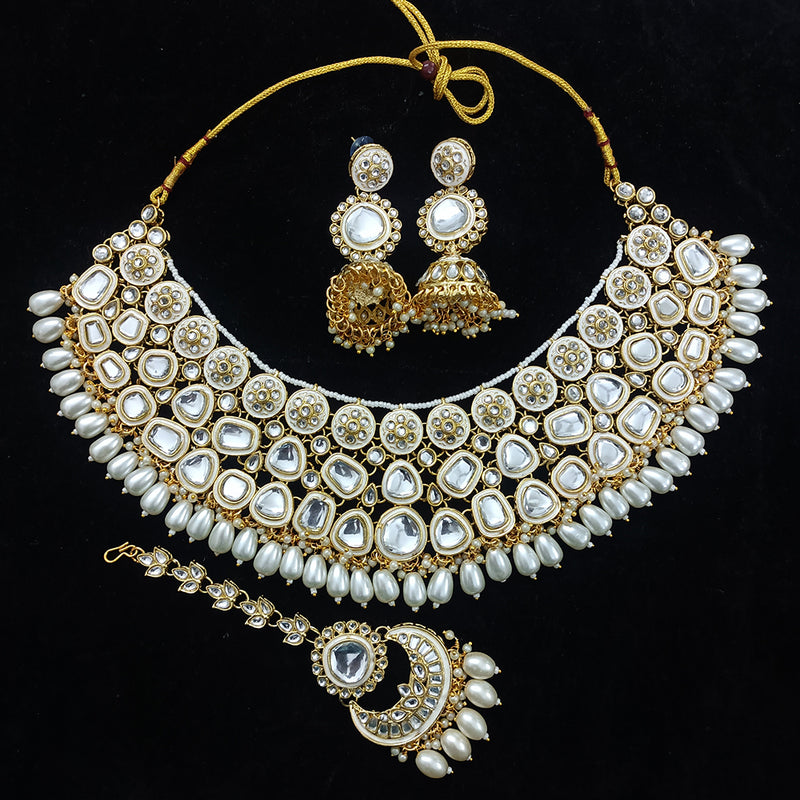 Gehana Mahal Gold Plated Kundan Stone And Beads Meenakari Necklace Set