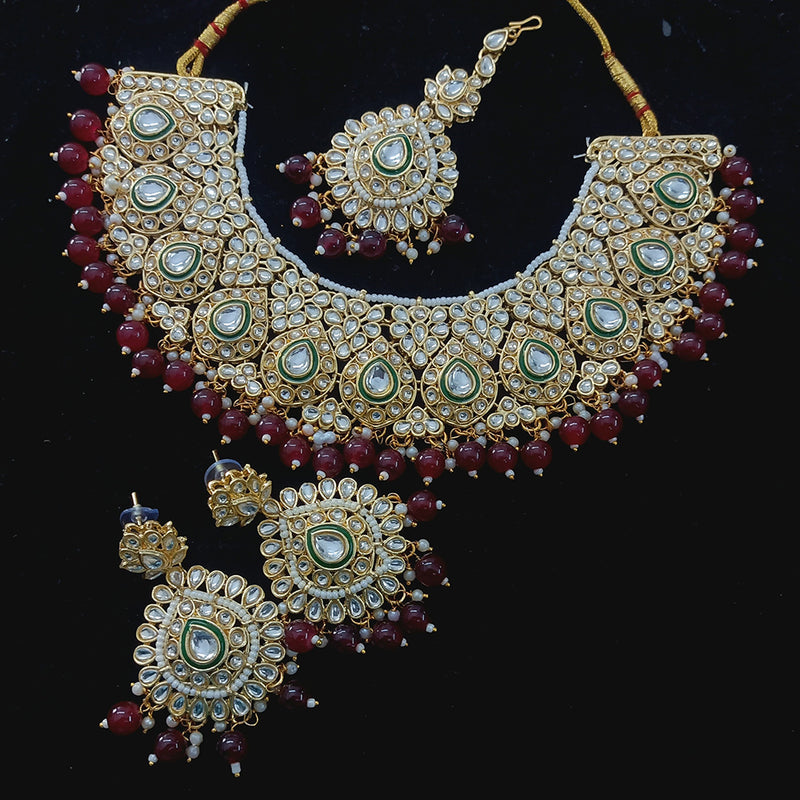 Gehana Mahal Gold Plated Kundan And Pearl Necklace Set