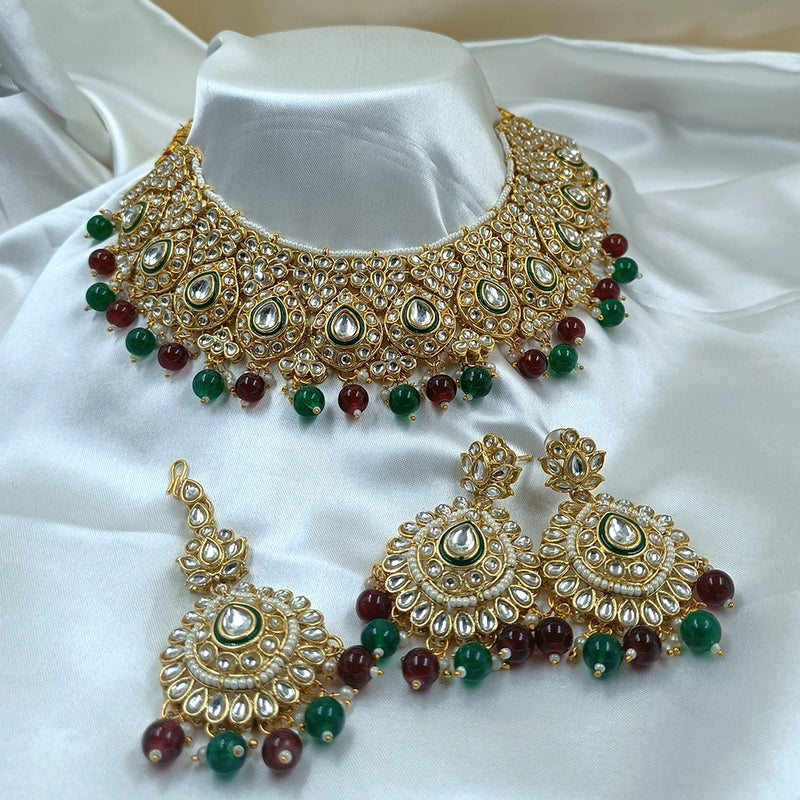 Gehana Mahal Gold Plated Kundan And Pearl Necklace Set