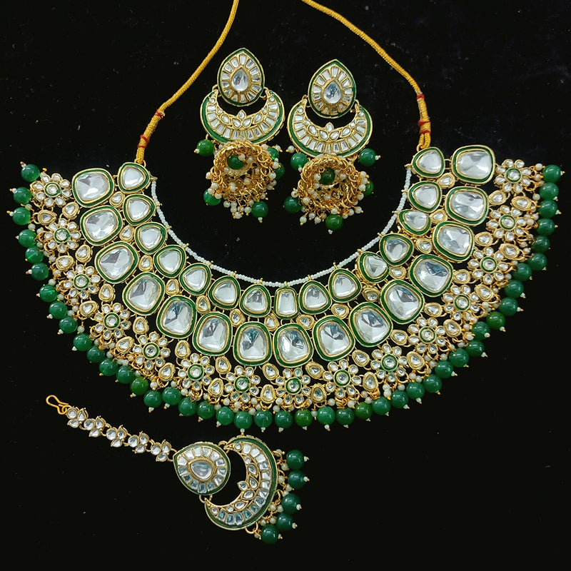 Gehana Mahal Gold Plated Kundan Stone And Beads Meenakari Necklace Set