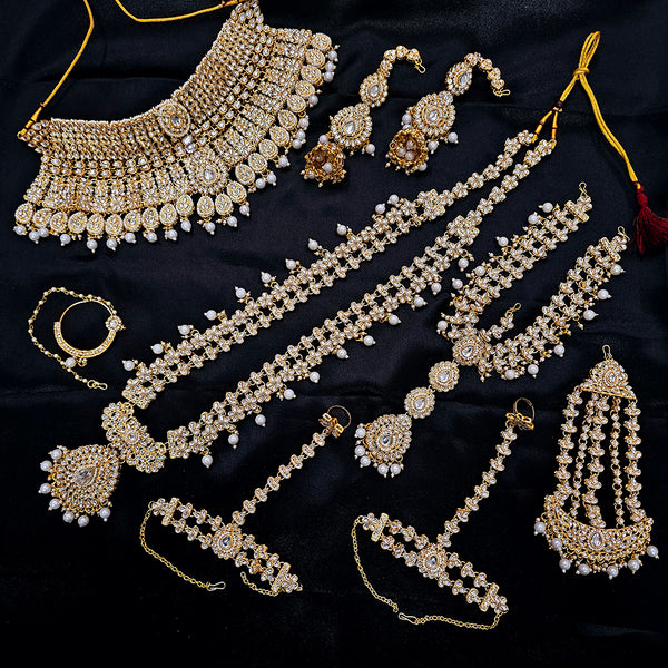 Gehana Mahal Gold Plated Kundan Stone And Pearls Bridal Set