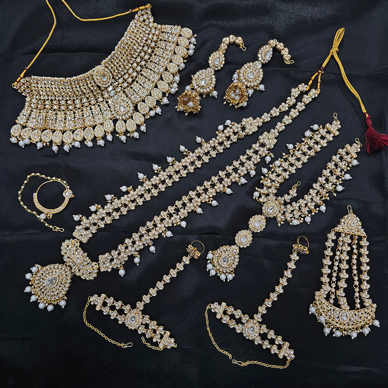 Gehana Mahal Gold Plated Kundan Stone And Pearls Bridal Set