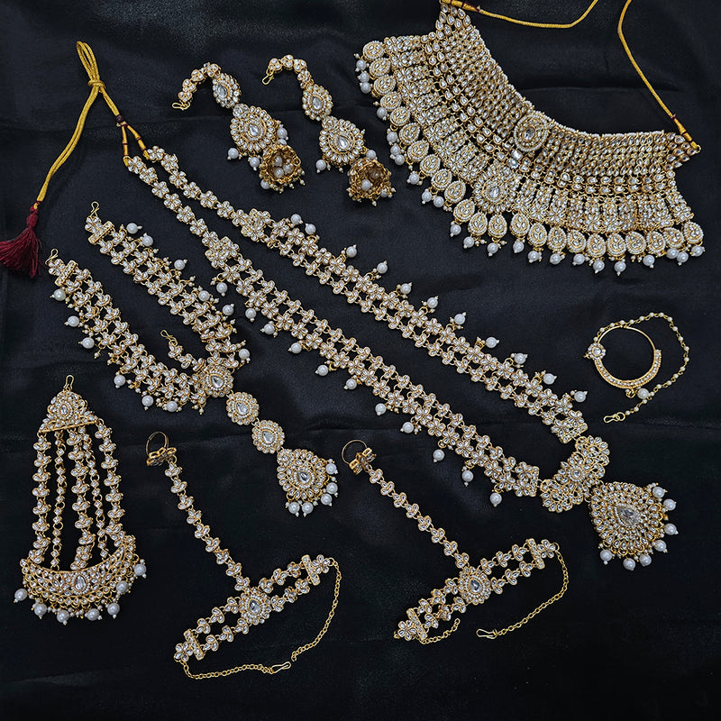 Gehana Mahal Gold Plated Kundan Stone And Pearls Bridal Set