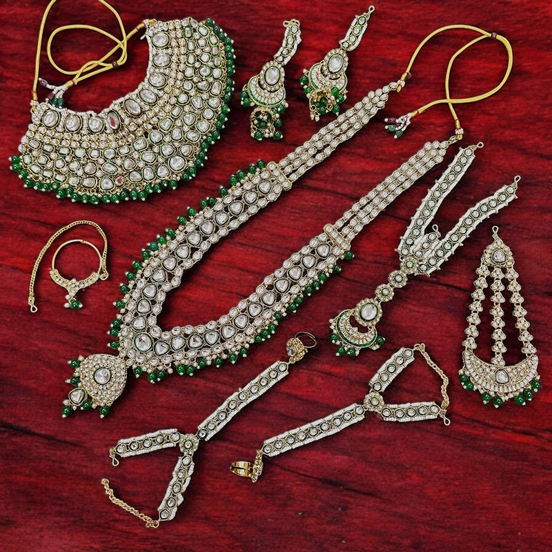 Gehana Mahal Gold Plated Kundan Stone And Pearls Bridal Set