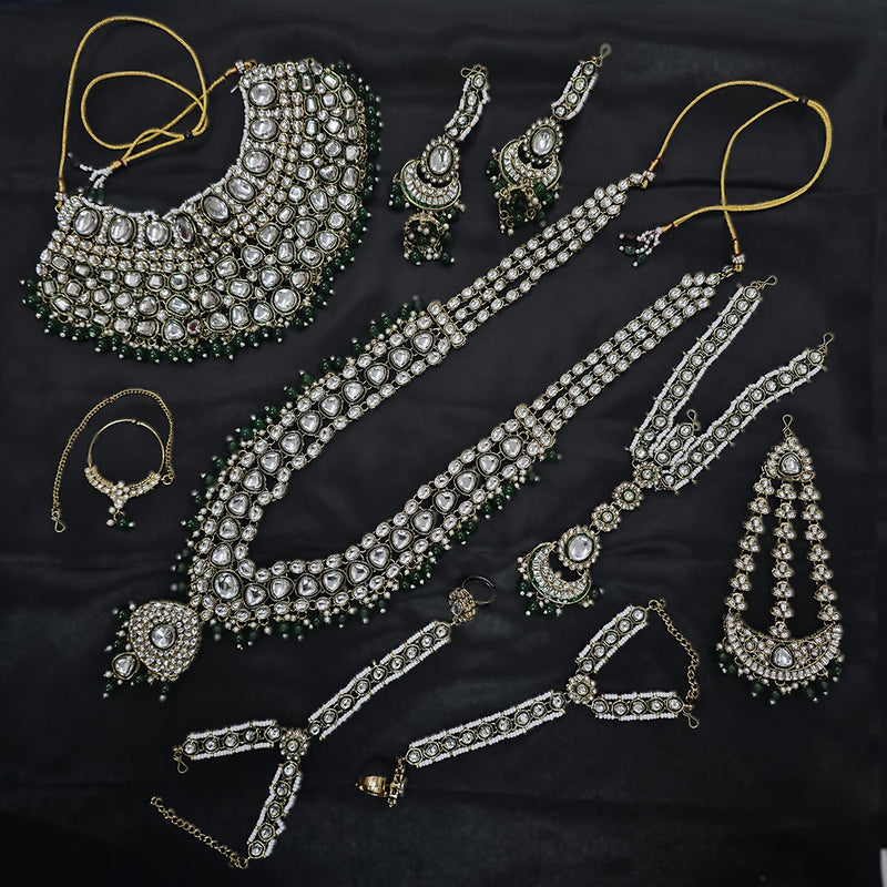 Gehana Mahal Gold Plated Kundan Stone And Pearls Bridal Set